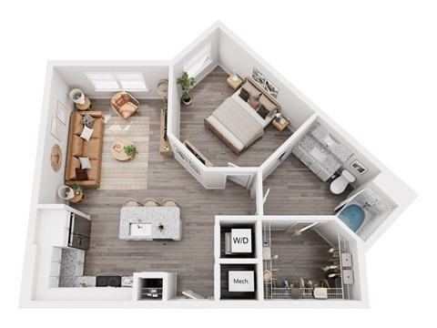 Floor plan for 1 bed, 1 bath, 725 sqft